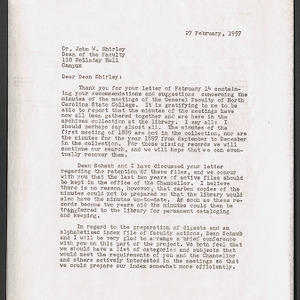 Letter from Harlan C. Brown to Dean J.W. Shirley
