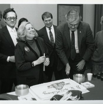 Cake cutting at the birthday celebration of the centennial of the NCSU Libraries, January 3, 1989