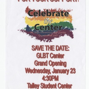 Celebrate the Center -- NC State University GLBT Center flyer