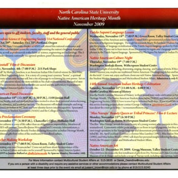 North Carolina State University, Native American Heritage Month Schedule, November 2009