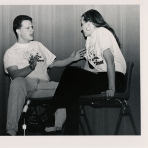 Two students from Improv Group perform a sketch