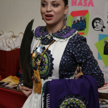 Woman in traditional dress at Native American Culture Night