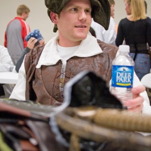 Tyler M. Schweitzer, dressed as a pirate captain during a Student Senate meeting held on Halloween