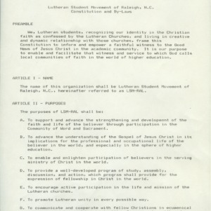 Lutheran Student Movement of Raleigh, NC constitution