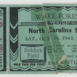 Wake Forest versus North Carolina State ticket stub, 1943, Oct. 16