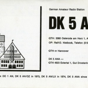 QSL Card from DK5AN, Hannover, Germany, to W4ATC, NC State Student Amateur Radio