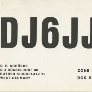 QSL Card from DJ6JJ, Düsseldorf, West-Germany, to W4ATC, NC State Student Amateur Radio