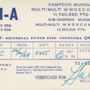 QSL Card from 4M1-A, Punto Fijo, Venezuela, to W4ATC, NC State Student Amateur Radio