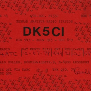 QSL Card from DK5CI, Augsburg, Germany, to W4ATC, NC State Student Amateur Radio