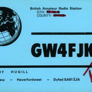 QSL Card from GW4FJK, Haverfordwest, Wales, to W4ATC, NC State Student Amateur Radio