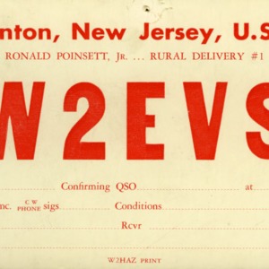 QSL Card from W2EVS, Trenton, N.J., to W4ATC, NC State Student Amateur Radio