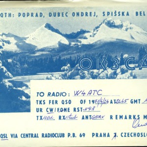 QSL Card from OK3CAZ, Praha, Czechoslovakia, to W4ATC, NC State Student Amateur Radio