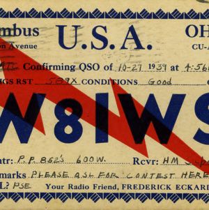 QSL Card from W8IWS, Columbus, Ohio, to W4ATC, NC State Student Amateur Radio