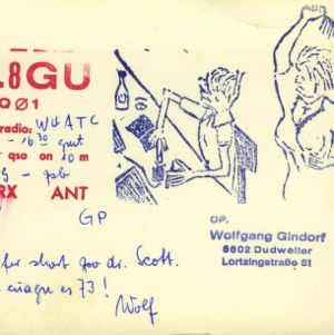 QSL Card from DL8GU, Dudweller, Germany, to W4ATC, NC State Student Amateur Radio
