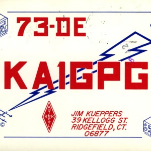 QSL Card from KA1GPG, Ridgefield, Conn., to W4ATC, NC State Student Amateur Radio