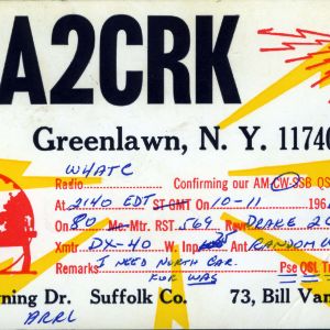 QSL Card from WA2CRK, Greenlawn, N.Y., to W4ATC, NC State Student Amateur Radio