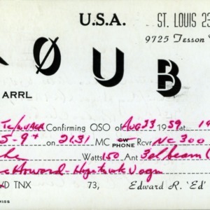 QSL Card from K0UBY, Saint Louis, Mo., to W4ATC, NC State Student Amateur Radio