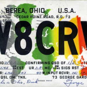 QSL Card from W8CRV, Berea, Ohio, to W4ATC, NC State Student Amateur Radio