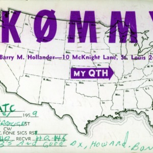 QSL Card from K0MMY, Saint Louis, Mo., to W4ATC, NC State Student Amateur Radio