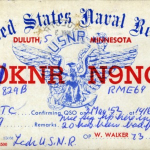 QSL Card from W0KNR N9NCR, Duluth, Minn., to W4ATC, NC State Student Amateur Radio