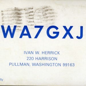 QSL Card from WA7GXJ, Pullman, Wash., to W4ATC, NC State Student Amateur Radio