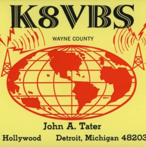 QSL Card from K8VBS, Detroit, Mich., to W4ATC, NC State Student Amateur Radio