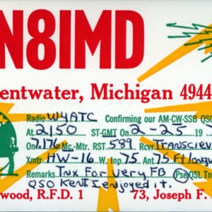 QSL Card from WN8IMD, Pentwater, Mich., to W4ATC, NC State Student Amateur Radio