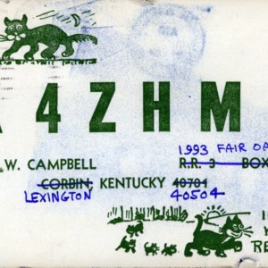 QSL Card from K4ZHM, Lexington, Ky., to W4ATC, NC State Student Amateur Radio