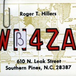 QSL Card from WB4ZAI, Southern Pines, N.C., to W4ATC, NC State Student Amateur Radio