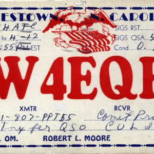 QSL Card from W4EQF, Jamestown, N.C., to W4ATC, NC State Student Amateur Radio