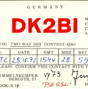 QSL Card from DK2BI, Germany, to W4ATC, NC State Student Amateur Radio