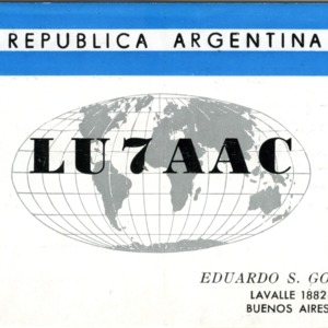 QSL Card from LU7AAC, Buenos Aires, Argentina, to W4ATC, NC State Student Amateur Radio