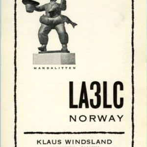 QSL Card from LA3LC, Mandal, Norway, to W4ATC, NC State Student Amateur Radio
