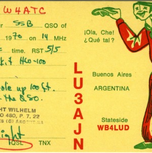 QSL Card from LU3AJN, Buenos Aires, Argentina, to W4ATC, NC State Student Amateur Radio