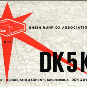 QSL Card from DK5KY, Rhein-Ruhr, Germany, to W4ATC, NC State Student Amateur Radio