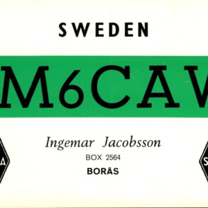 QSL Card from SM6CAW, Boras, Sweden, to W4ATC, NC State Student Amateur Radio