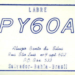 QSL Card from PY6OA, Salvador-Bahia, Brasil, to W4ATC, NC State Student Amateur Radio
