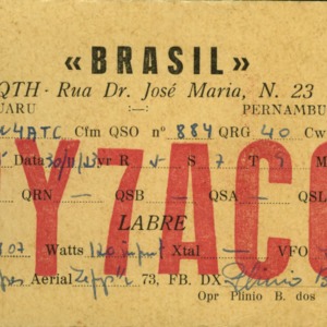 QSL Card from PY7ACQ, Caruaru, Brasil, to W4ATC, NC State Student Amateur Radio