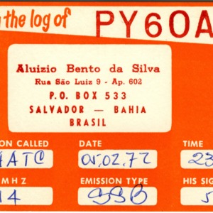 QSL Card from PY6OA, Salvador-Bahai, Brasil, to W4ATC, NC State Student Amateur Radio