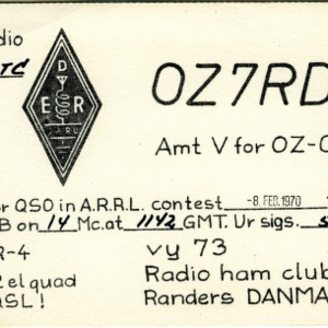QSL Card from OZ7RD, Randers, Danmark, to W4ATC, NC State Student Amateur Radio