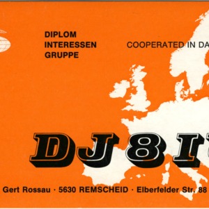 QSL Card from DJ8IU, Remscheid, Germany, to W4ATC, NC State Student Amateur Radio
