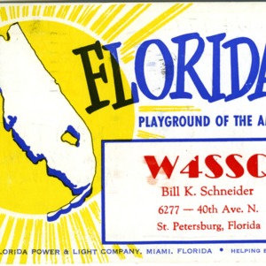 QSL Card from W4SSQ, St. Petersburg, Fla., to W4ATC, NC State Student Amateur Radio