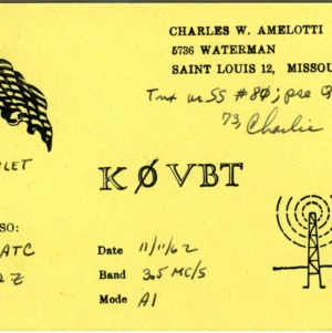 QSL Card from K0VBT, Saint Louis, Mo., to W4ATC, NC State Student Amateur Radio