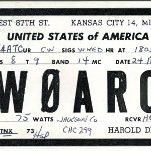 QSL Card from W0ARO, Kansas City, Mo., to W4ATC, NC State Student Amateur Radio