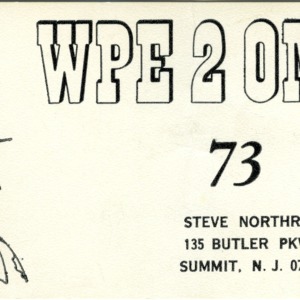 QSL Card from WPE20MZ, Summit, N.J., to W4ATC, NC State Student Amateur Radio