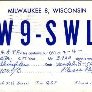 QSL Card from W9SWL, Milwaukee, Wis., to W4ATC, NC State Student Amateur Radio