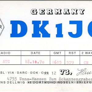 QSL Card from DK1JG, Germany, to W4ATC, NC State Student Amateur Radio