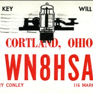 QSL Card from WN8HSA, Cortland, Ohio, to W4ATC, NC State Student Amateur Radio