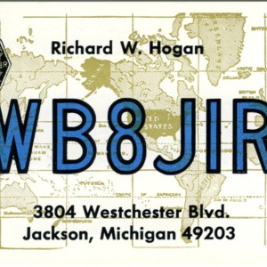 QSL Card from WB8JIR, Jackson, Mich., to W4ATC, NC State Student Amateur Radio