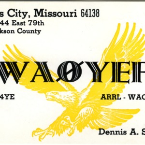 QSL Card from WA0YEF, Kansas City, Mo., to W4ATC, NC State Student Amateur Radio